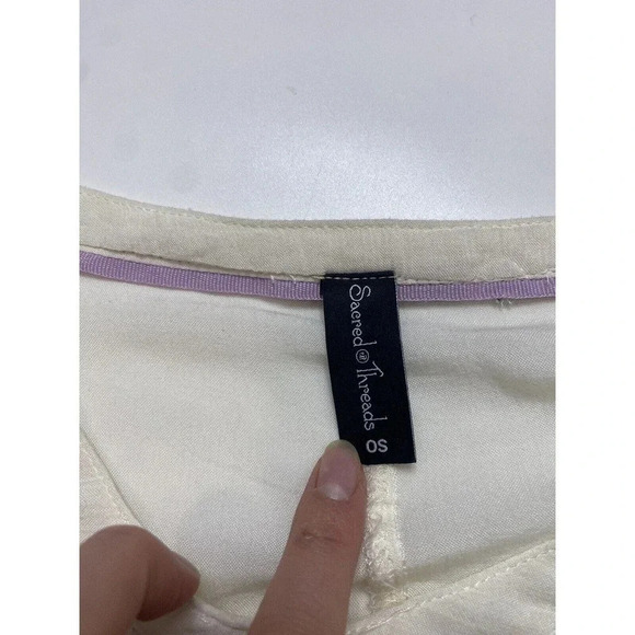 Sacred Threads Womens Blouse Small Ivory Tiered Cutouts Festival Fairy Boho - Picture 3 of 9